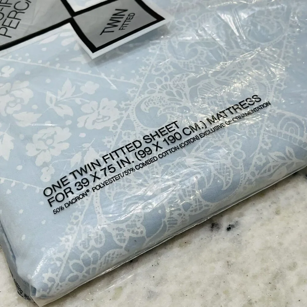 Vintage Lady Pepperell Twin Fitted Sheet Floral No Iron Percale blue New